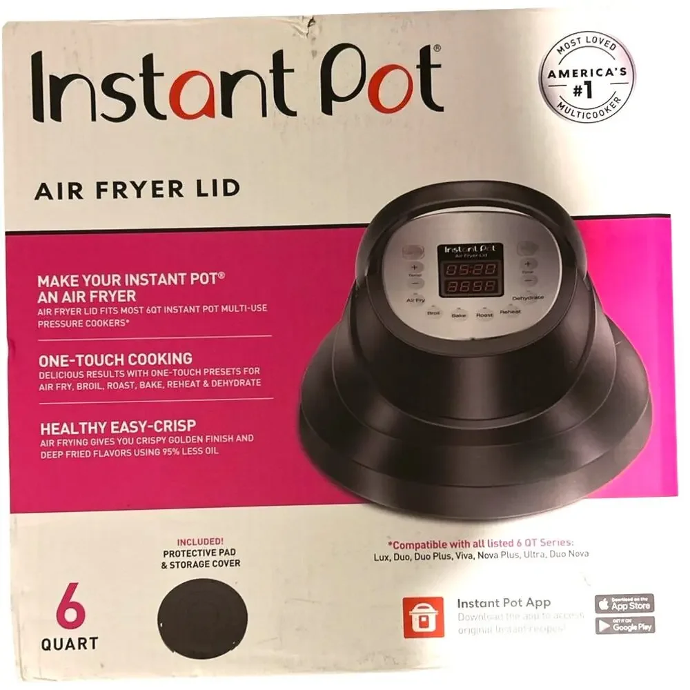 Instant Pot Air Fryer Lid 6 Qt 5.7L Black Digital Multi-Cooker with Booklet